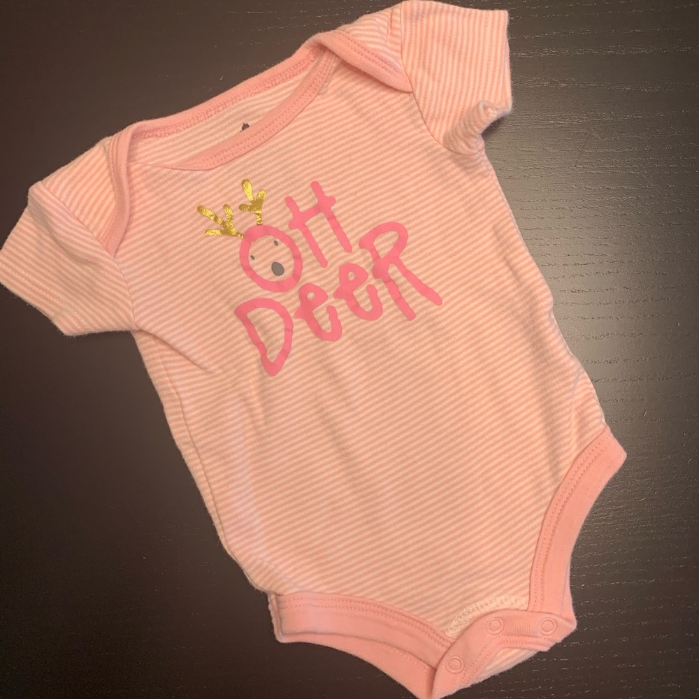 ⭐️4/$5.00⭐️—Oh Deer Pink Striped Baby Onesie (NB)